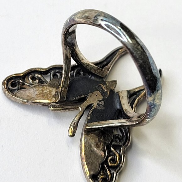 Silver and MOP Butterfly Ring 925 Sterling Silver, Butterfly Filigree Size 5.25 - Picture 6 of 15